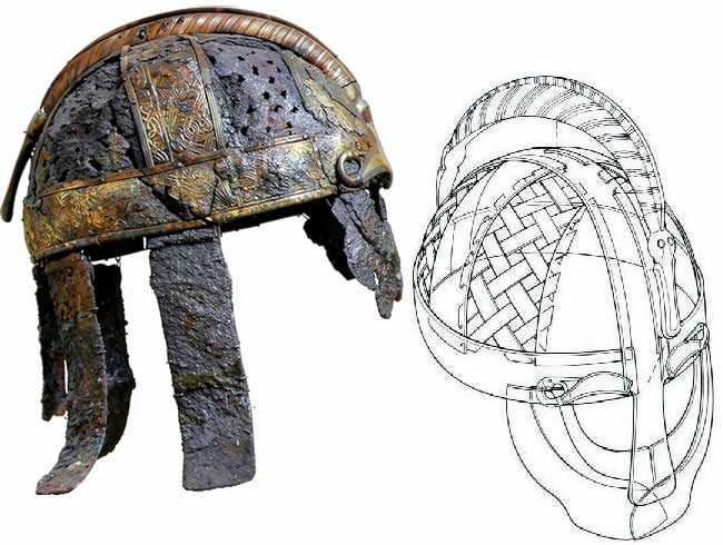 Vikingagravar i Valgarde 印刷物 Valsgärde-5 helmet, fully decorated. VI-VII A.D. - TRUE HISTORY